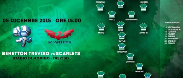 Il XV della Benetton per la sfida contro gli Scarlets